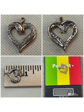 Designer Gilded Sterling Silver Lab Created Diamond Heart Pendant 925 2.3 Grams